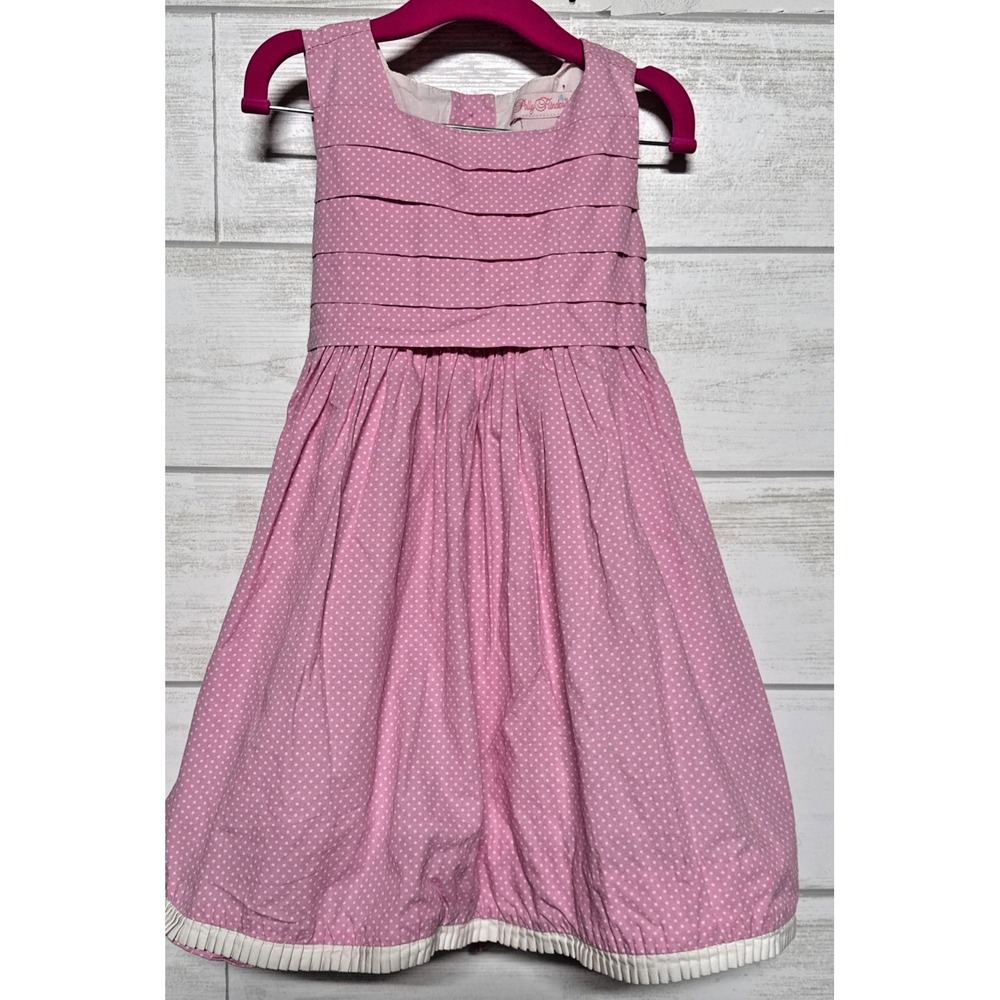 Polly Flinders Easter Dress Girls 4t Pink White Polka Dot Sleeveless Full skirt